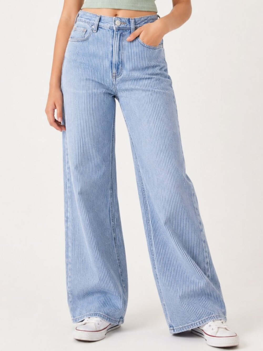 Abercrombie Kids Blue White Railroad Stripe Wide Leg Jeans Size 13/14